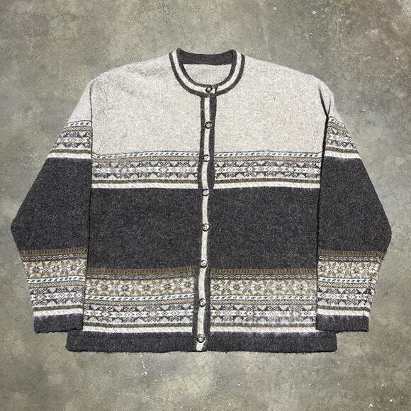 Vintage 70s Fair Isle Mohair Wool Knit Cardigan - Picture 1 of 3